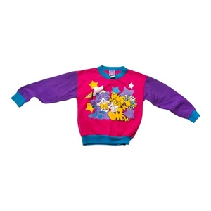 Vintage Kitty Katze Sweatshirt Kinder 5/6 hell Colorblock 80er 90er rosa lila Cheer - Bild 1 von 11