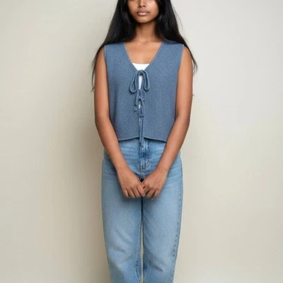 Chaleco Chaleco Tejido ALIGNE Anthropologie Isla Corbata Frontal Nuevo con Etiquetas Para Mujer Talla M Azul Foto 1 de 4