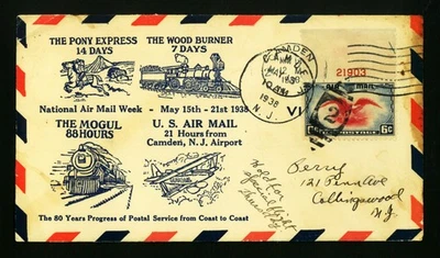 PONY EXPRESS  US AIRMAIL  1938 BEAUTIFUL   COVER  CAMDEN -NEWARK    (lot 090) - Image 1 of 2