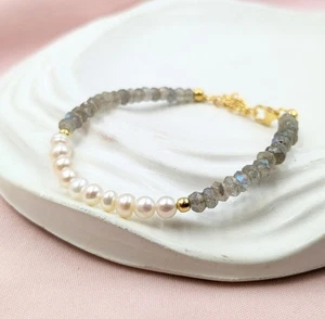 Brazalete con cuentas de piedras preciosas rondelle multifacéticas de perlas y destellos de 6-8" - Imagen 1 de 12