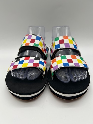 NUOVI VANS Cayucas sandali neri a scacchiera arcobaleno donna taglia 7