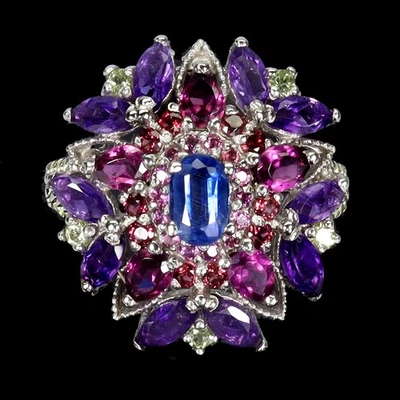 Кольцо из стерлингового серебра 925 пробы с овальным кианитом аметистом перидотом ювелирное изделие размер 8 - Изображение 1 из 4