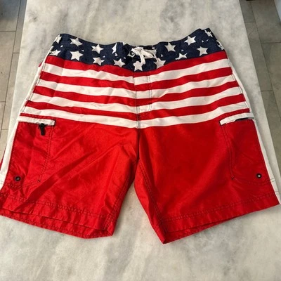 USA Red White and Blue Wave Zone lined Swim Trunks board shorts Mens Double XL - Image 1 of 4