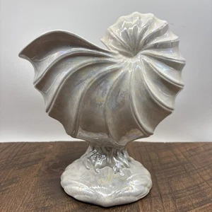 Vintage Perl/Rosa Nautilus Opulenz Muschel Keramik Übertopf Meer Wasser Urlaub - Bild 1 von 11