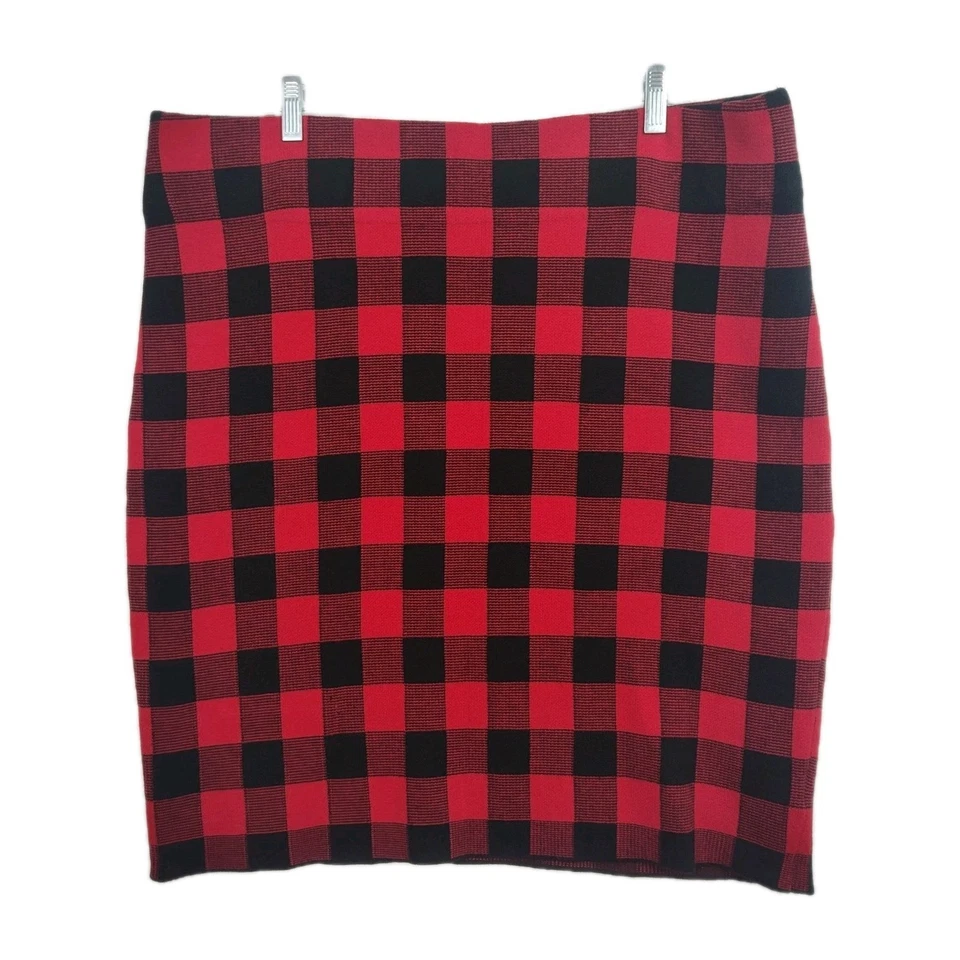 Falda a cuadros recta por encima de la rodilla Chaps para mujer, talla 2X, roja/negra, cintura elástica Foto 1 de 4