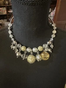 Gargantilla Gruesa Collar Burbuja Racimo Cristal Tono Plata/Dorado Ajustable - Imagen 1 de 5