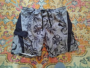 VTG Ocean Pacific OP Men's 2XL Swim Trunks Grey Floral Surf Skate Retro 90s 00s - Picture 1 of 3