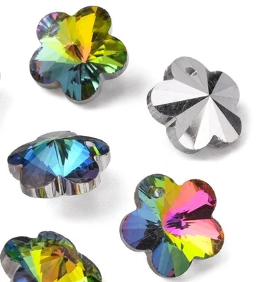 2 x Multi Coloured Electroplated Flower Shaped Faceted Glass Beads. - Image 1 of 3