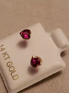 14k Gold Ruby heart Stud Earrings Post New gemstone - Picture 1 of 5