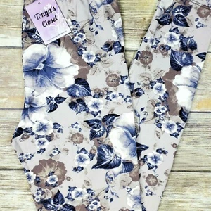 Multi-Color Floral Leggings Flower Printed Buttery Soft ONE SIZE OS - Picture 1 of 4