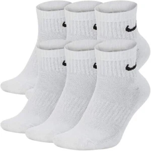 NIKE ANKLE UNISEX EVERYDAY CUSHIONED TRAINING SOCKS,(6 PAIR),WHITE, LARGE - Picture 1 of 3