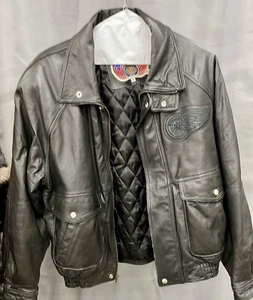 Jeff Hamilton Black Genuine Leather Detroit Red Wings Emblem Jacket Medium - Picture 1 of 12