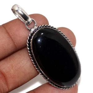 925 Silver Plated Black Onyx Jewellery Pendant Handmade Gemstone Size 2.1" GW - Picture 1 of 3