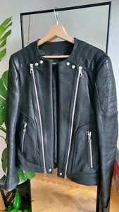 Balmain X H&m Hm Mens Black Leather Jacket Zips Quilted 36 USA (46 EU) - Picture 1 of 15