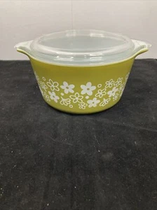 Vintage Pyrex 1Qt. Avocado Crazy Daisy Spring Blossom Casserole Dish #473 w/Lid! - Picture 1 of 13
