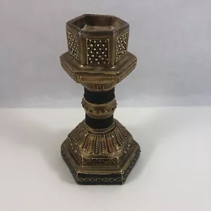 Satsuma Candle Holder Decorative Black Gold Hand Painted Porcelain Moriage - Picture 1 of 13
