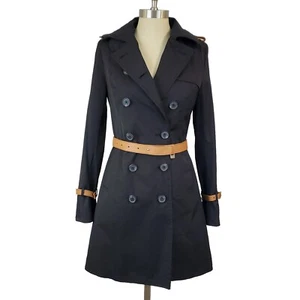 Rudsak Windbreaker Trench Coat Black S Belted Leather Trim Old Money Outdoors - Picture 1 of 17
