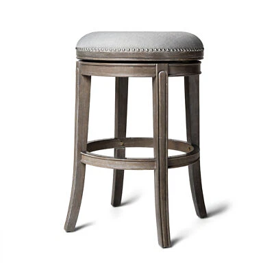 Maven Lane Alexander Round Backless Swivel Bar Stool, Reclaimed Oak, (Open Box) - Image 1 of 4