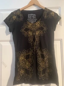 In Vein Black Glittery Texture Cotton Blend Top Size L NWOT - Picture 1 of 4