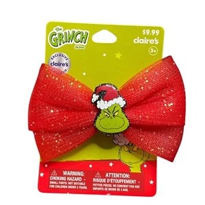 Claires Girls Grinch Embellished Bow Christmas Clip Holiday Red - Picture 1 of 3