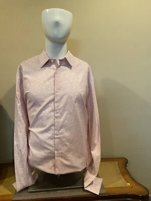 Camisa de vestir Express para hombre rosa y blanco estampado geométrico ajustada 1MX NUEVA CON ETIQUETAS talla XXL Foto 1 de 4