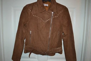 29 PORTER RD Womens 100% GOAT SUEDE Leather WESTERN MOTO BROWN Jacket  MED $599 - Picture 1 of 12