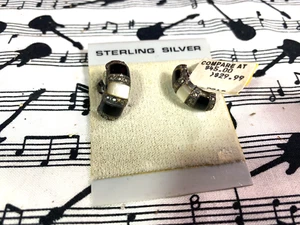 Vintage Ohrstecker Sterlingsilber schwarz weiß Perle Stein - Neu mit Etikett - Bild 1 von 1