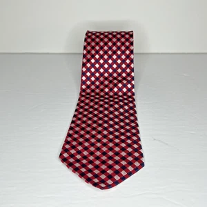 EUC Classic Tommy Hilfiger Check Plaid Neck Tie 100% Silk Red, Dark Blue & White - Picture 1 of 7