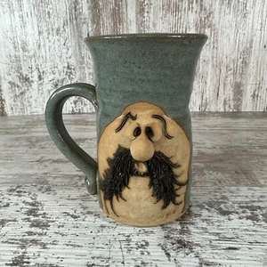 VTG 1980 Stoneware Face Mug Ugly Face Coffee Cup Handmade Pottery 5.75" x 3.5" - Picture 1 of 8