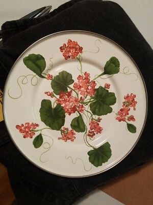 El Conejo Dorado II Jean Wilkes Plato Flores Rojas Geranios Un Plato Usado 9" Foto 1 de 4