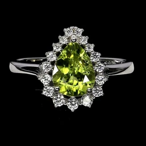925 Sterling Silver Ring Pear Peridot 9x7mm Natural Gemstone Jewelry Size 8.5 - Picture 1 of 14
