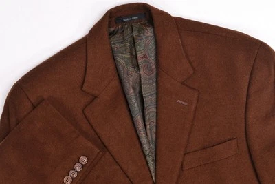 Lauren Ralph Lauren Silk/Wool/Cashmere Blazer Brown Solid Paisley Blazer 38S - Image 1 of 4