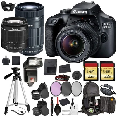 Canon EOS Rebel 4000d Digital SLR Camera with EF-S 18-55mm + EF-S 55-250mm STM - Image 1 of 4