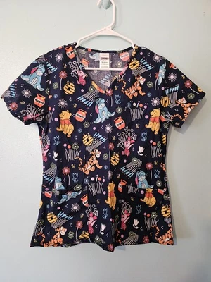 Disney Brand Pooh And Friends On Blue Scrub Top - sz XS - Image 1 of 4