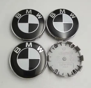 4x 68mm Nabenabdeckung Radnabenkappen Nabendeckel Schwarz Weiss für BMW Felgen - Picture 1 of 2