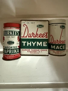 Vintage Durkee's Thyme Paprika Spice Tins Can Lot Red Green White Christmas DIY - Picture 1 of 10