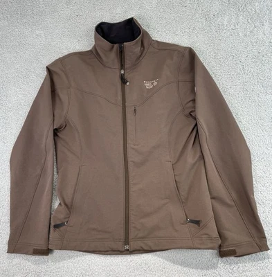 Chaqueta Mountain Hard Wear para mujer talla mediana marrón cremallera completa cuello falso nailon elástico Foto 1 de 4