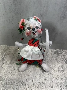 Vintage 1999 Annalee Holiday Lights Ratón Navidad Pelo Blanco Gris - Imagen 1 de 8