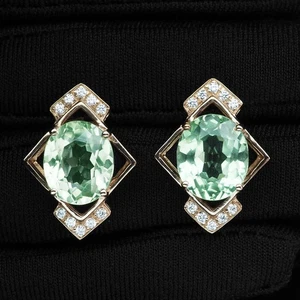 Pendientes Art Deco hechos a mano de plata de ley 925 ovalados de peridoto verde lima de 12,70 quilates - Imagen 1 de 6