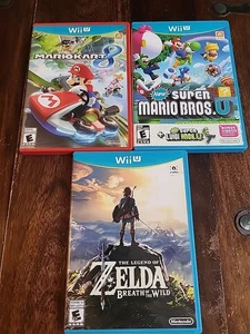 Nintendo Wii U Lot 3: Mario Kart 8, Zelda Breath Of Wild & Super Mario Bros U. - Picture 1 of 15