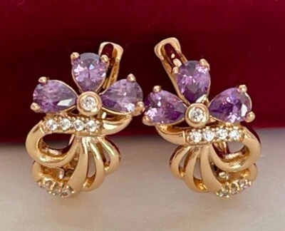 Luxus Ohrringe Creole Zirkon Kristall Lila 750er Rolled Gold 18K vergoldet 16mm - Bild 1 von 4