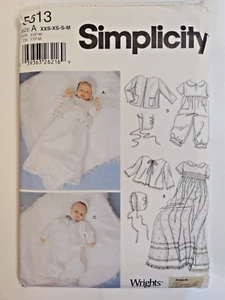 Christening Gown Jacket Hat Infants XXS XS S M Simplicity 5813 Sewing Pattern - Picture 1 of 11