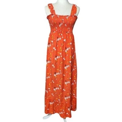 Isabel Maternity Womens Maxi Dress Medium Orange Floral Print Smocked Sundress - Image 1 of 4