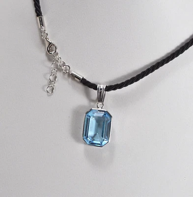 CIONDOLO  ARGENTO 925 RODIATO CRISTALLO AZZURRO +LACCIO  45 cm         AGDV 0238 - Immagine 1 di 3