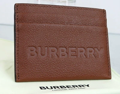 $350 BURBERRY SANDON BROWN TAN GRAINED LEATHER LOGO CARD HOLDER CASE WALLET - Image 1 of 4