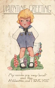 Postcard Valentine Embossed Greeting Young Boy Flowers Whitney Made "I Love You" - Picture 1 of 2