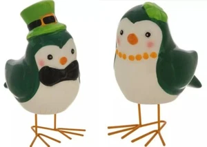 Shamrock St. Patrick's Day Ceramic Birds - 2 Pieces - 4" - Picture 1 of 7