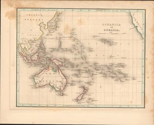 1835 Oceanica Australia New Zealand - T.G. Bradford antique map ~12.2" x 9.8" - Picture 1 of 6