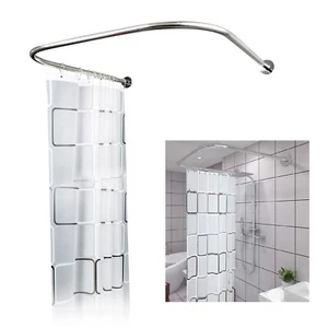 Duschvorhang Mit Edelstahl U-Form Duschvorhangstange F??r Bad Fenster Balkon WC - Bild 1 von 9