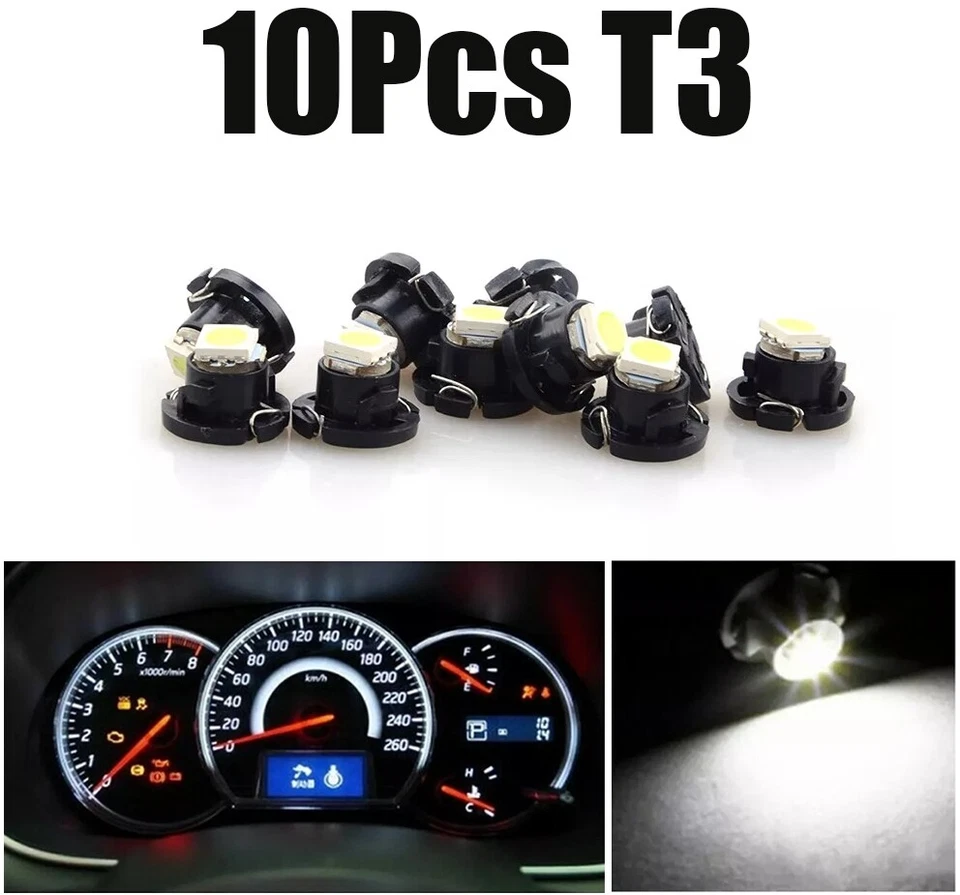 10x White T3 Neo Wedge 1-SMD LED Cluster Instrument Dash A/C Climate Light Bulbs - Image 1 of 4